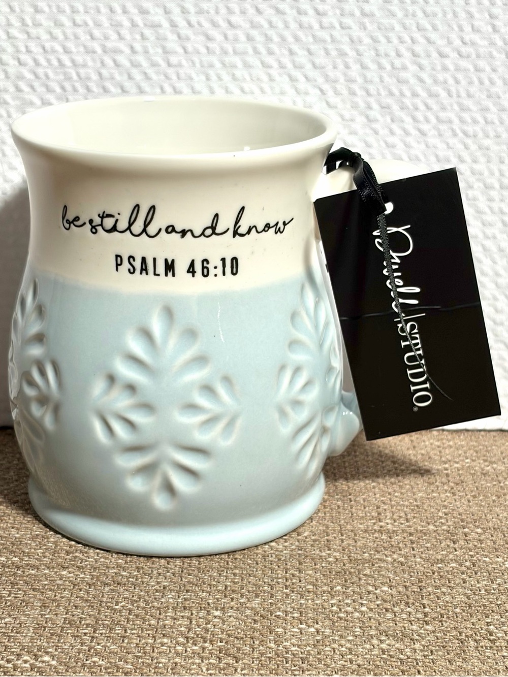 Be Still and Know Psalm 46:10 Ceramic Mug - Light Blue and Creamy White